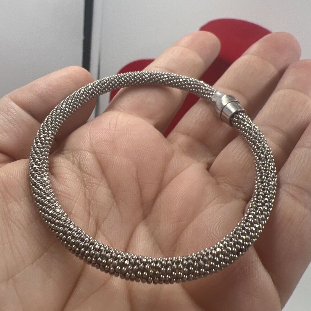 925 SILVER DIAMOND CUT BRACELET MAGNETIC 7.5" FLEXIBLE Star888AR Maker Mark - Picture 2 of 13